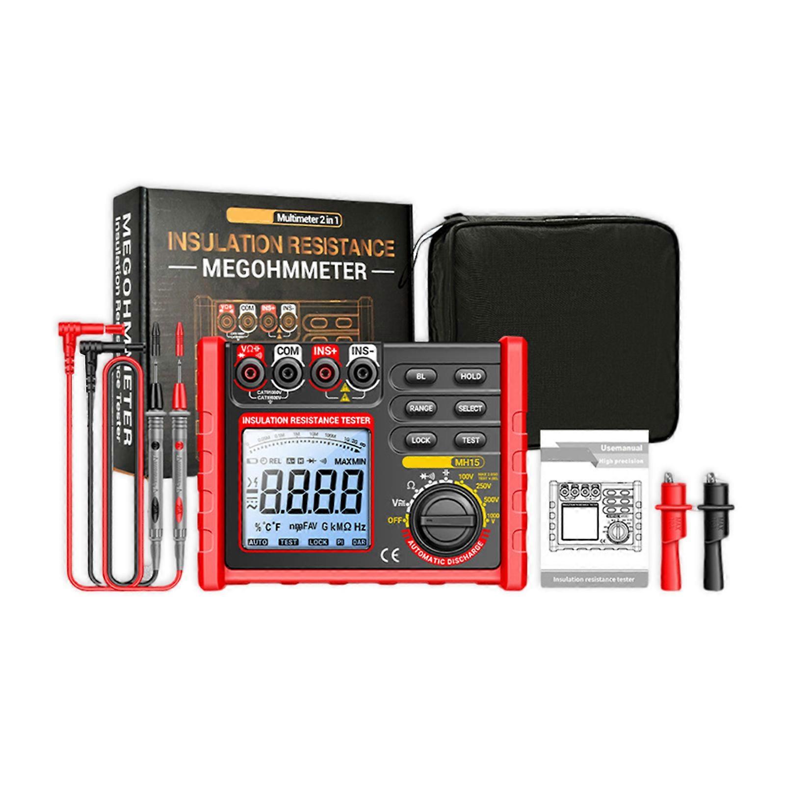 MH15 Battery Powered Insulation Resistance Meter Digital Megohmmeter with Multiple Voltages Option for Home Electricians