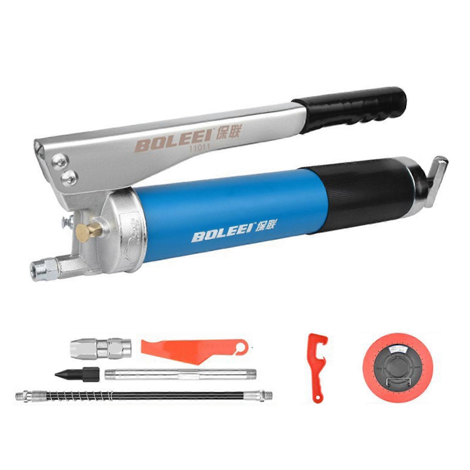 Manual Grease Gun with Single and Double Pressure Rods - Efficient Lubrication Tool for Vehicles, Construction Machinery, Transparent Design