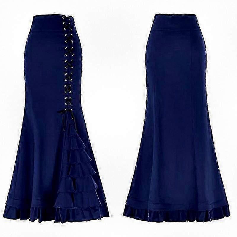 Gonna midi a pieghe da donna per stile punk gotico, gonna vittoriana con lacci con elastico a vita alta, maxi a trapezio adatto per marchi simili
