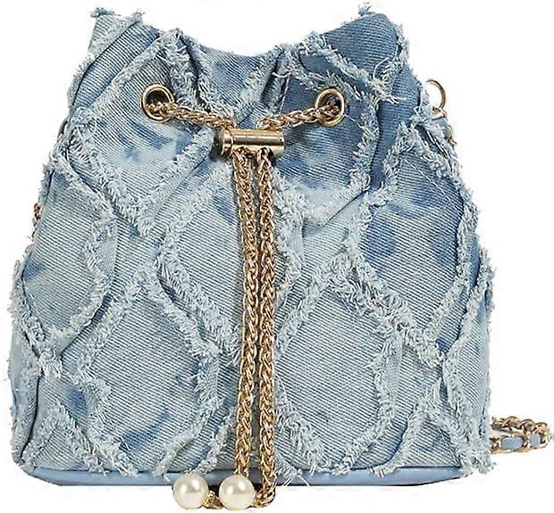 Denim bucket bag, women'shbag, shoulder hobo drawstring hbag