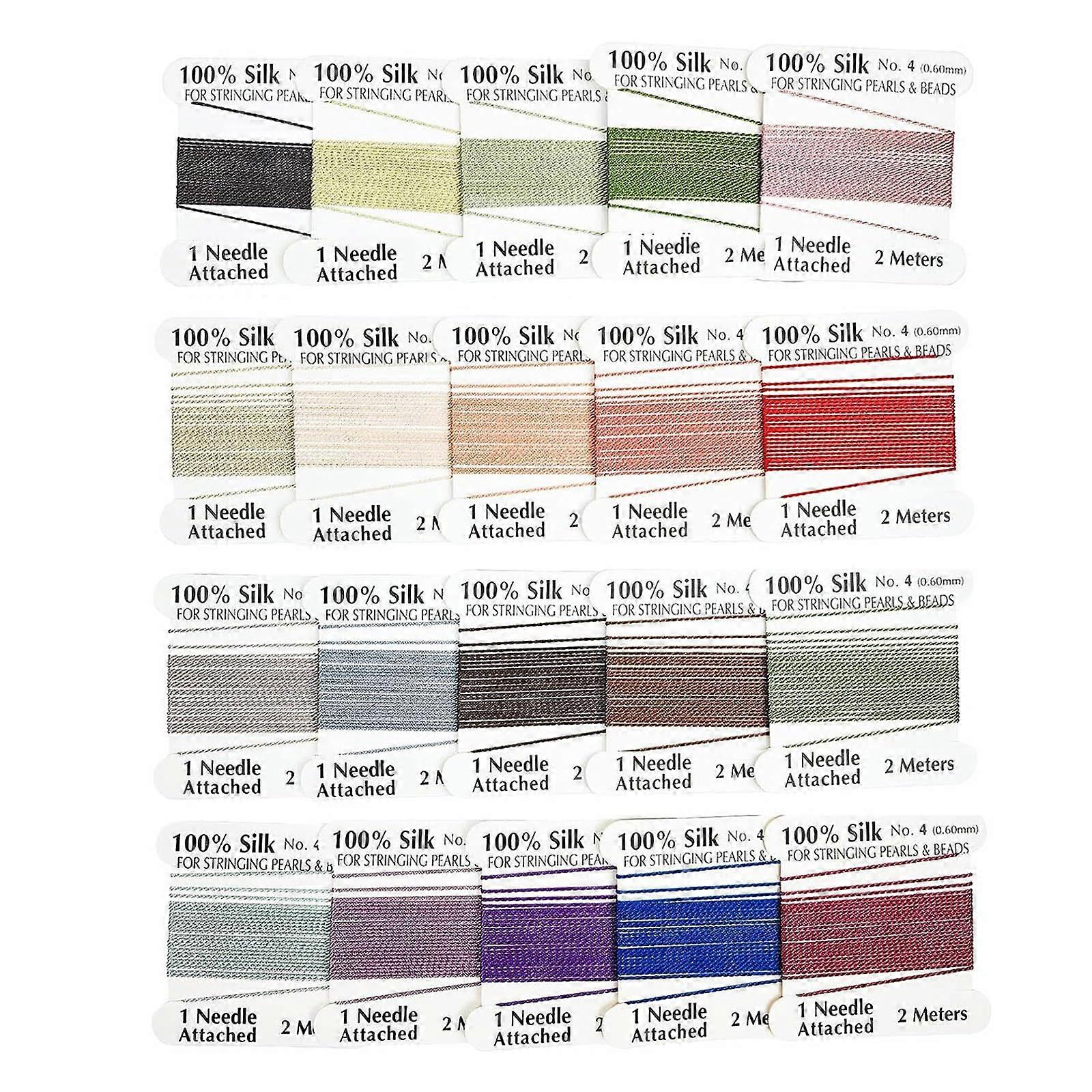 20pcs Silk Beading Cord Thread for Jewelry Making, Natural Knotting Cord for Crystal Gemstones and Beads, Artisan Silk Rope