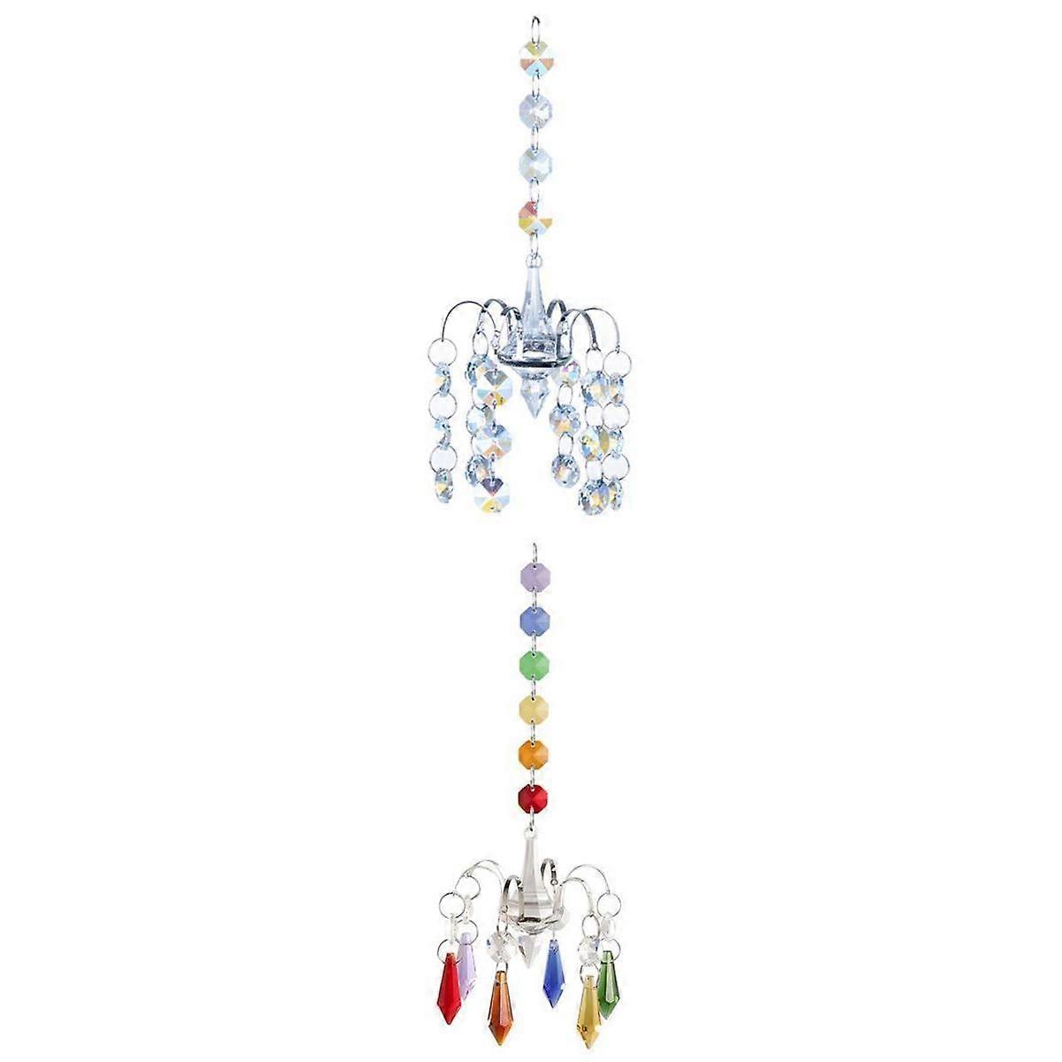 2 Pieces Crystal Windchime Hanging Decor Garden Car
