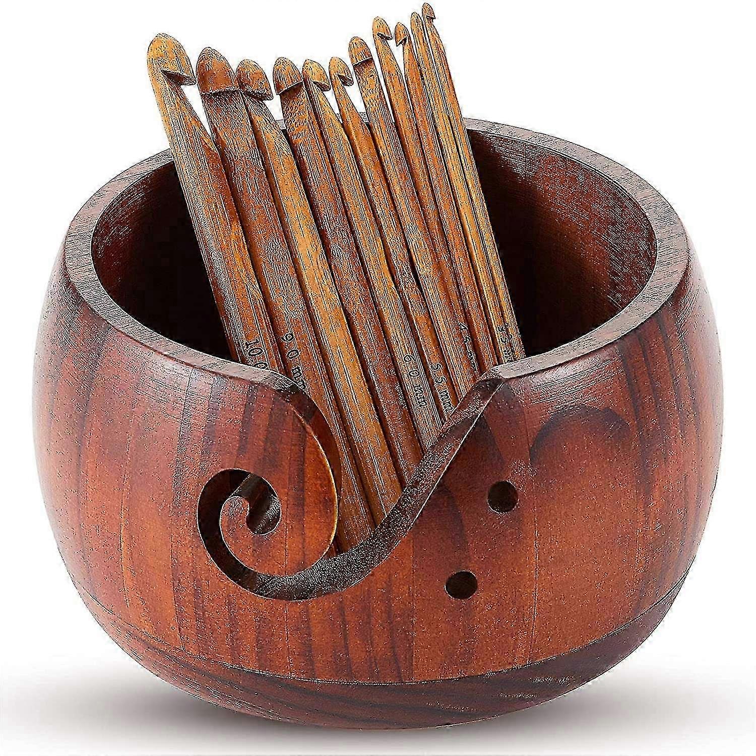 Cuenco de hilo con 12 agujas de ganchillo de bambú para tejer Ganchillo