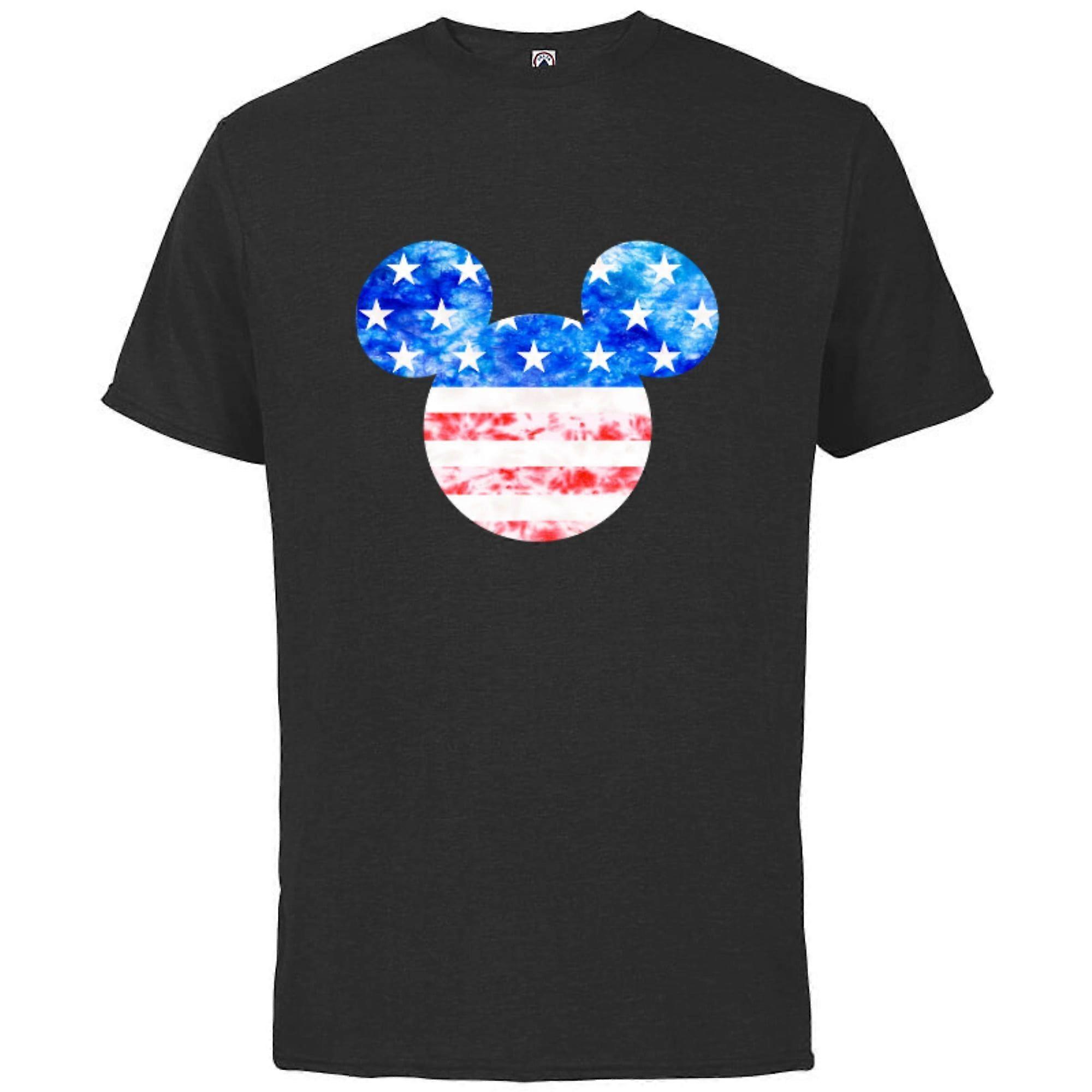 Disney Mickey Mouse American Flag Tie Dye - Short Sleeve Cotton T-Shirt-Black-Txa28ii163