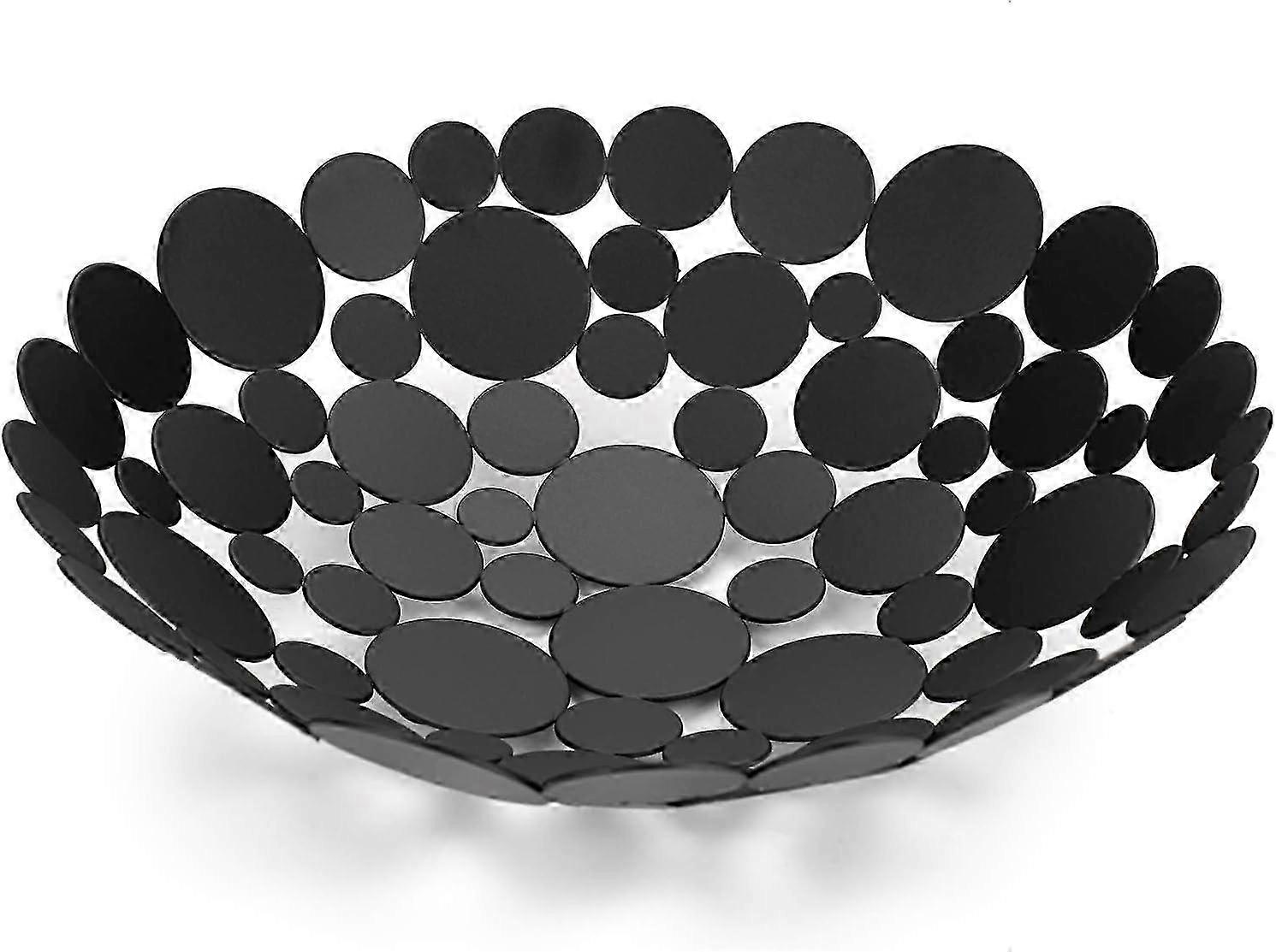 Modern Round Black Iron Fruit Bowl for Kitchen, Living Room, and Dining Room �C Ideal Decorative Storage for Fruits, Vegetables, and Bread