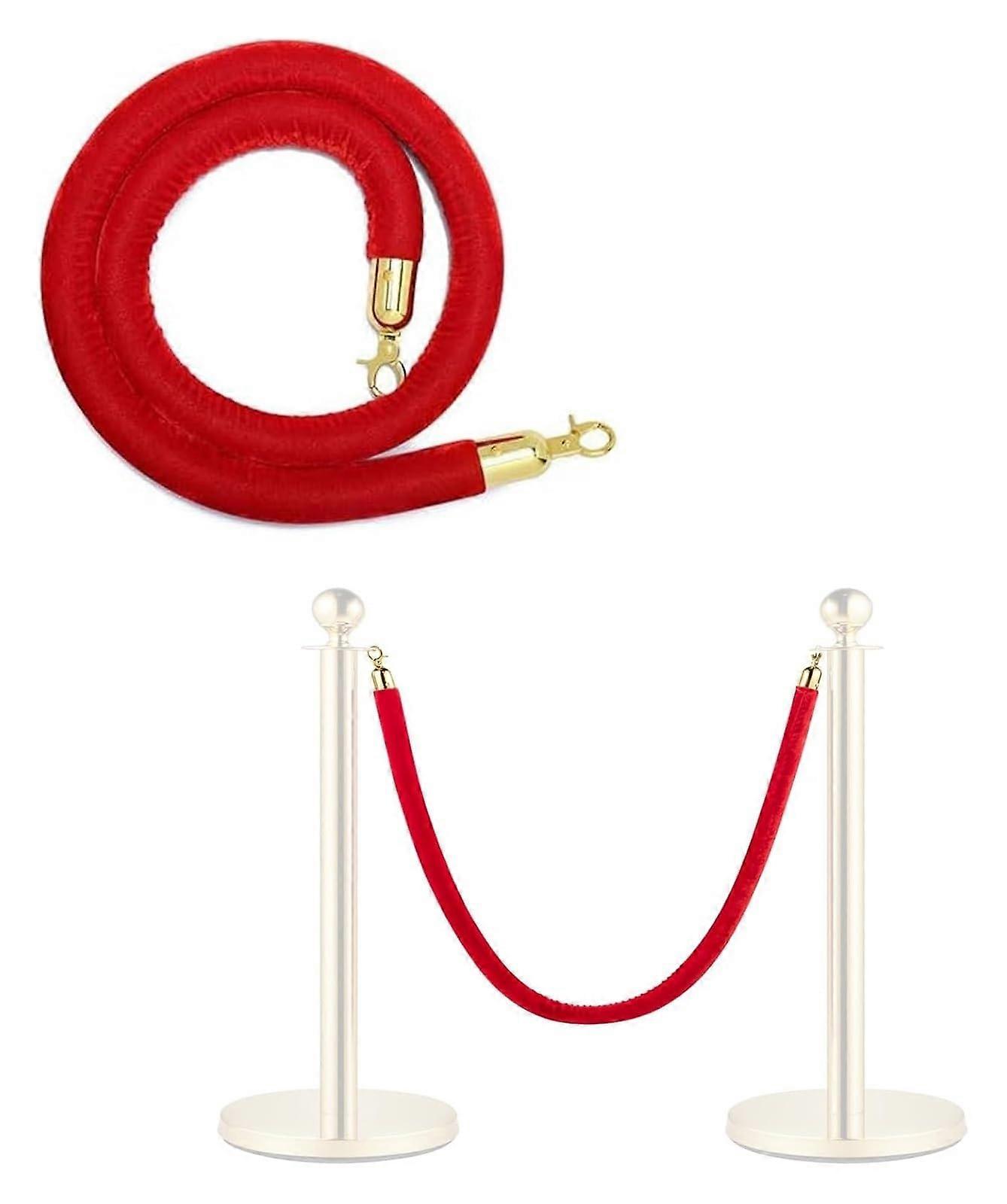 Queue barrier rope, crowd control rope, velvet rope barrier with hooks, red gold, 2.5m/8ft