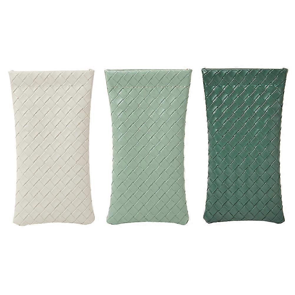 3pcs Lightweight Glasses Storage Pouch Soft Woven Eyewear Organizer for Sunglasses Protection Grey, Olive, Grass Green