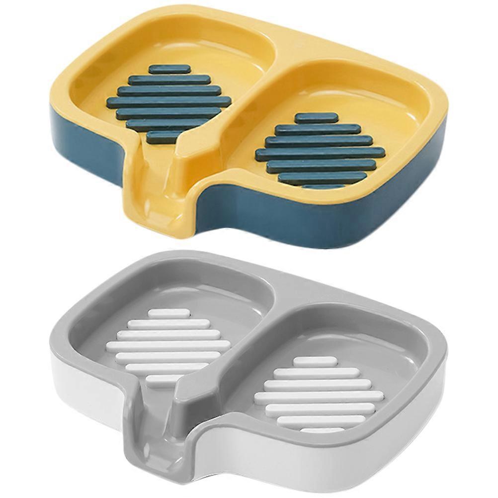 2pcs Double Layer Soap Holder with Self Draining Design and Flow Guide Spout for Bathroom and Laundry Use