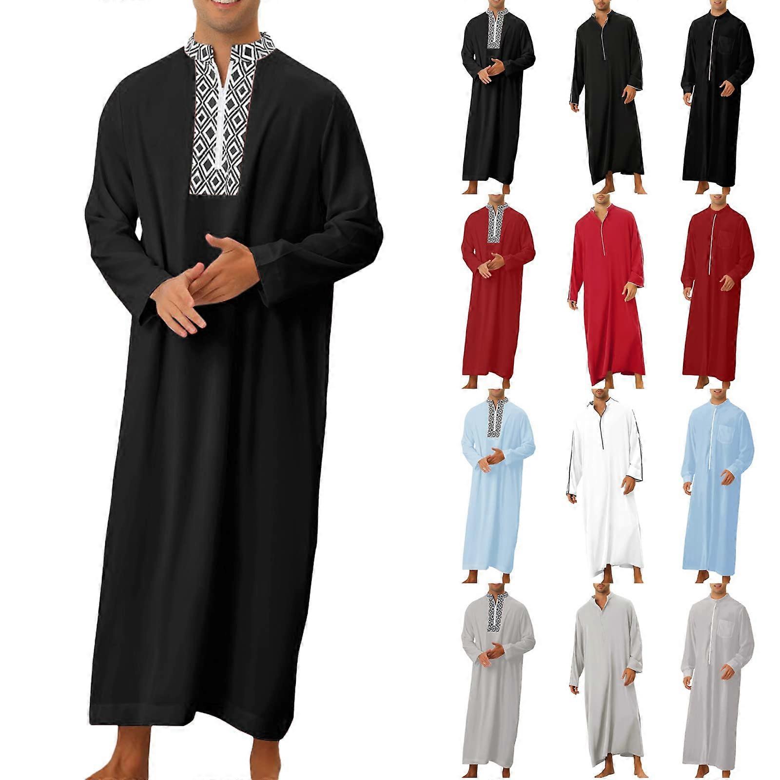 Men's Casual Kaftan Short Sleeve Afghan Gray L