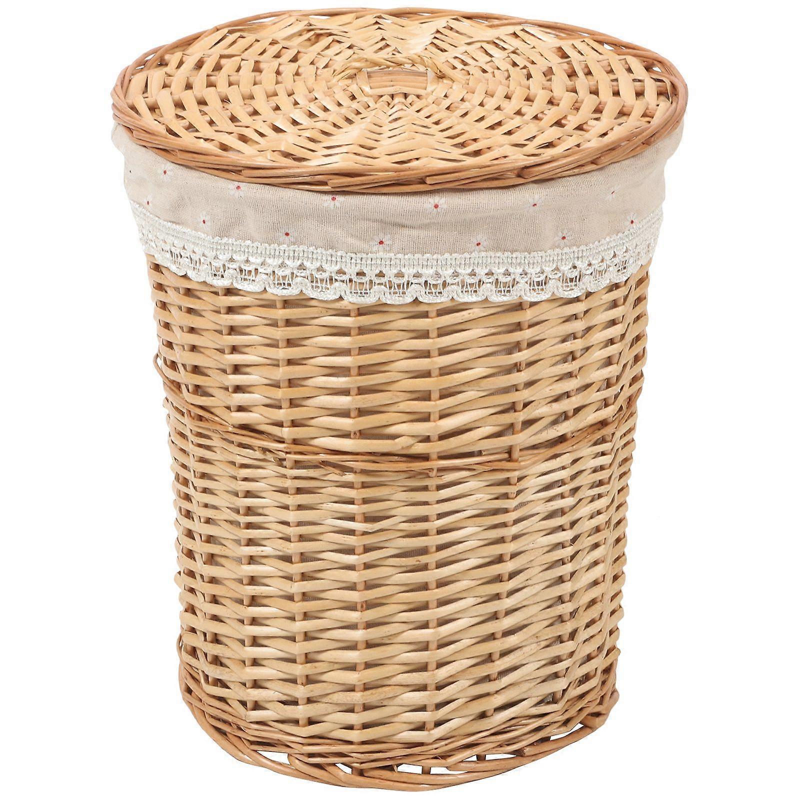 Handmade Woven Laundry Basket Multi-functional Woven Storage Basket Lidded Hamper