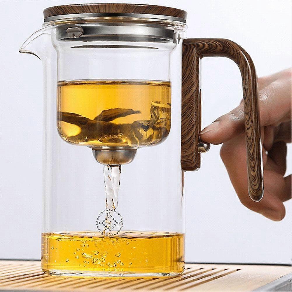 Press Control 2-in-1 Glass Teapot with Infuser and Wooden Handle, 520ml White Teapot for Tea Brewing