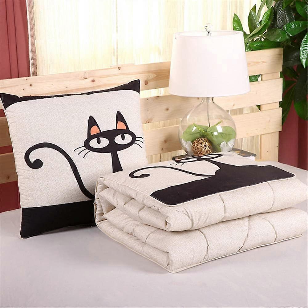 Kissendecke 2 合 1 Reisedecke Kissen 被子 Multifunktionale Kissen Decke Nackensttzkissen 柔软温暖午睡垫 (Schwarze Katze)