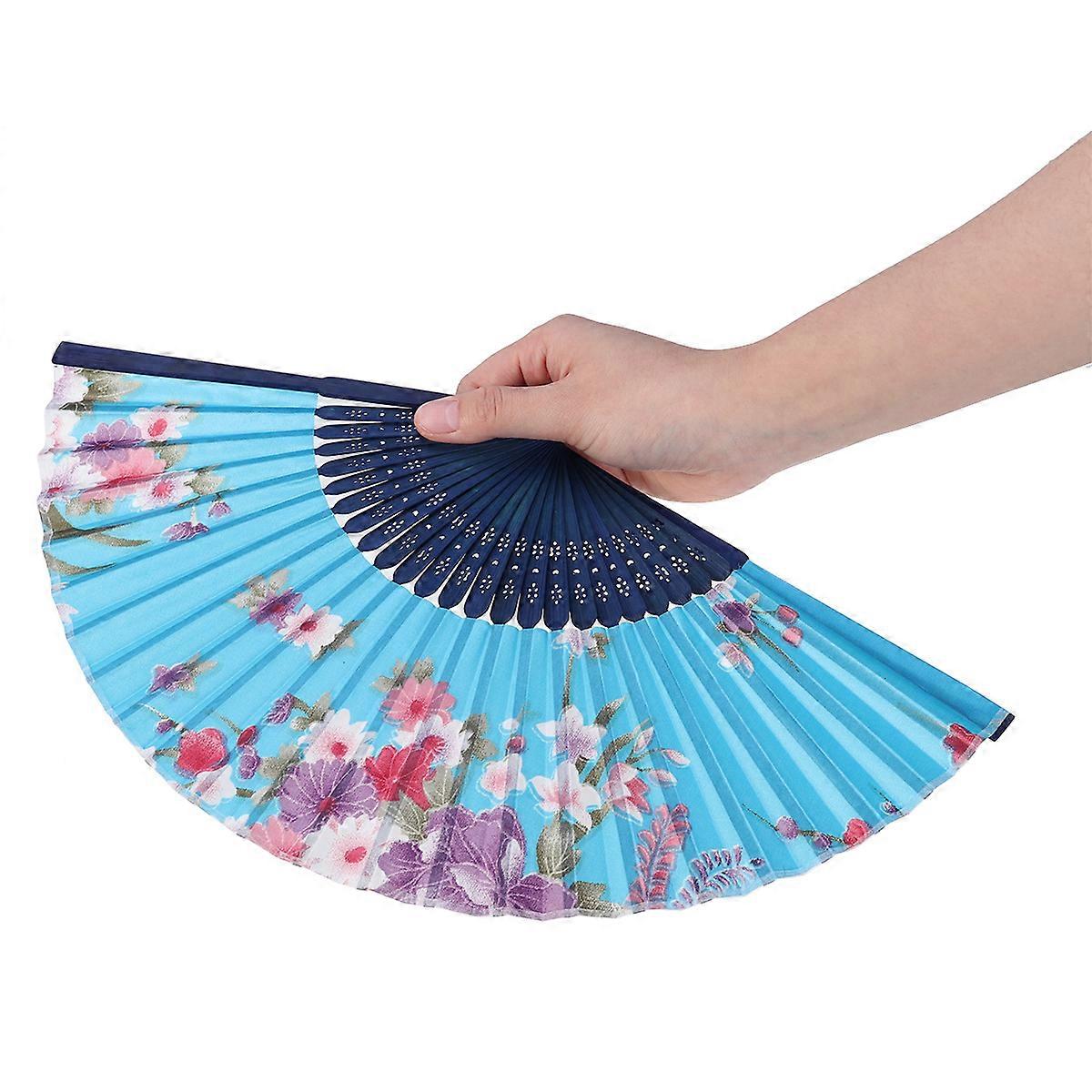 Japanese Hand Fan Foldable Bamboo Handheld Fan Blue Daily Use Travel Cooling 1Pcs