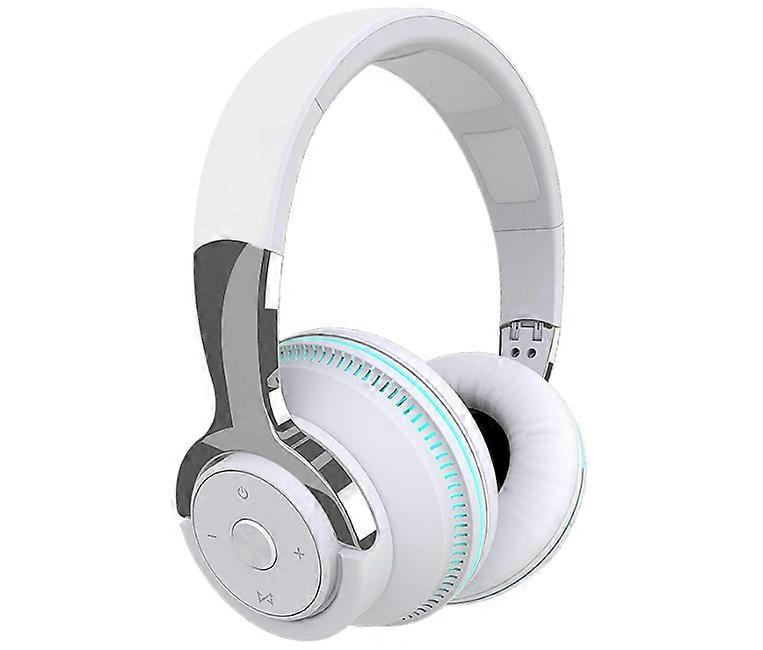 Cuffie Bluetooth Over Ear, LED Light Up Cuffie Wireless Over Ear Hi-Fi Stereo Cuffie Cablate Pieghevoli Con Microfono Compatibile (Bianco)