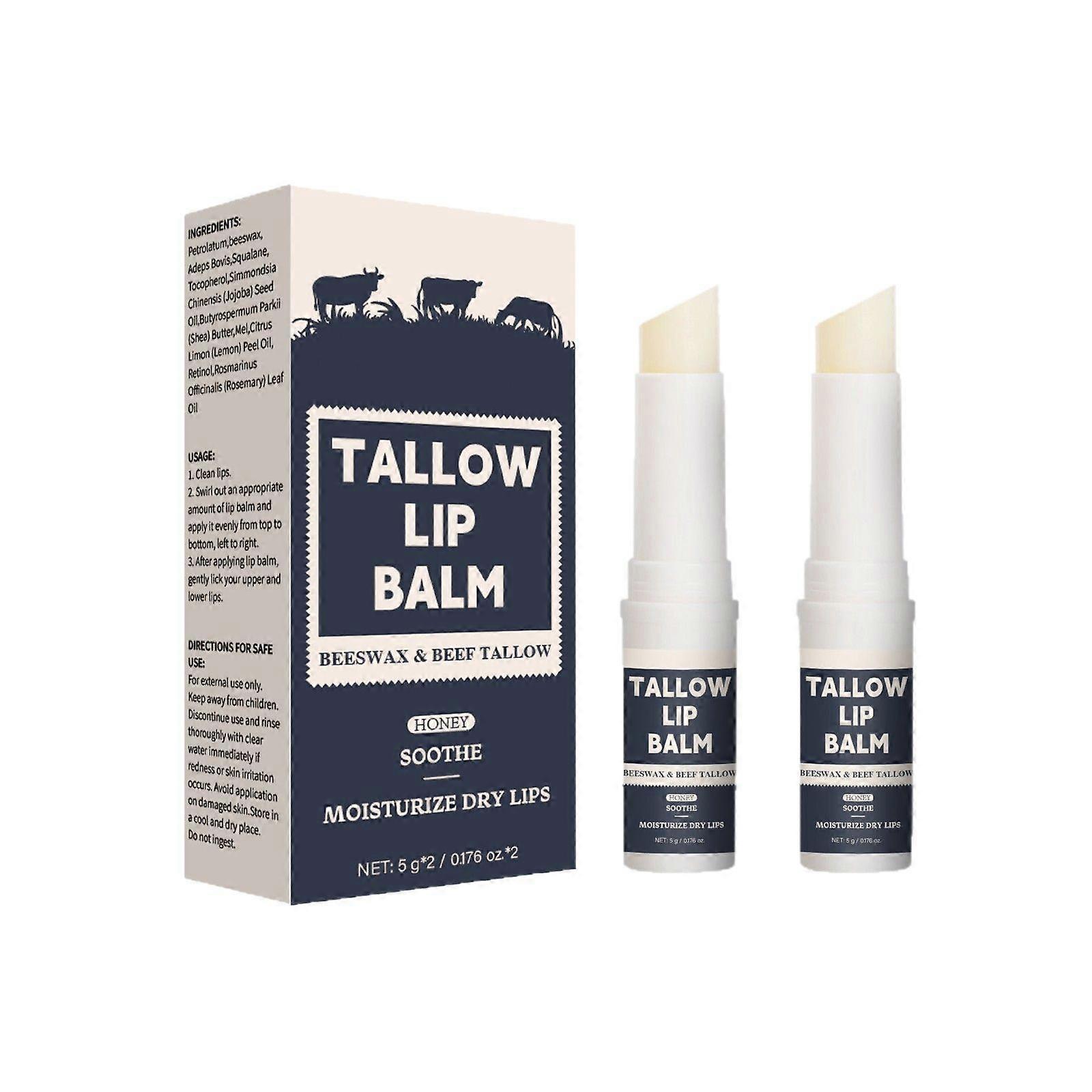 Moisturizing Tallow Lip Balm - Grass-Fed Beef Tallow Lip Balm with Beeswax, Soothes and Moisturizes Dry Chapped Lips with Honey