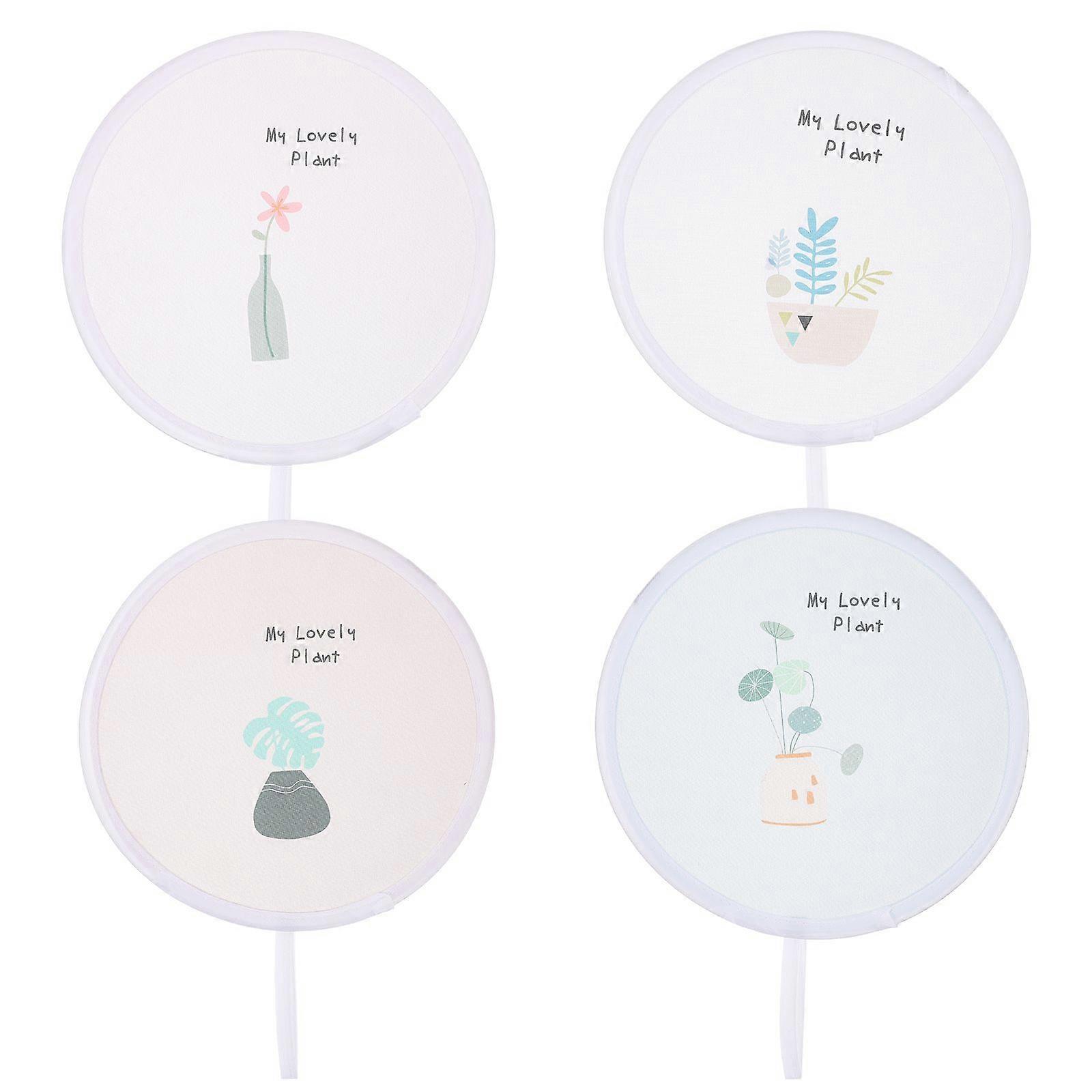 4pcs Handheld Round Folding Fan Hand Fan Foldable Fan Portable Summer Folding Fan