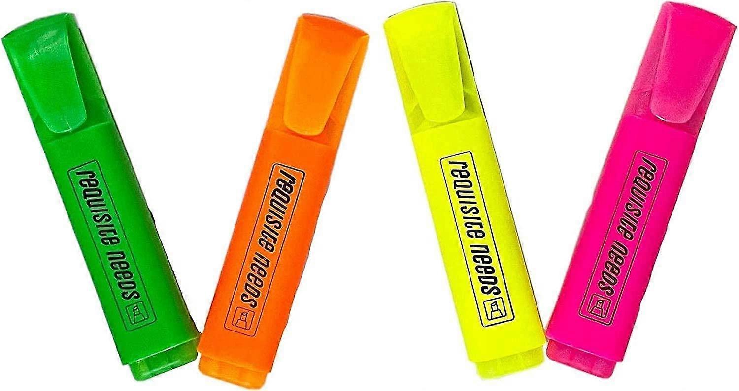 REQUISITE NEEDS 4 PCS Assorted Premium Highlighter Pens Fluorescent