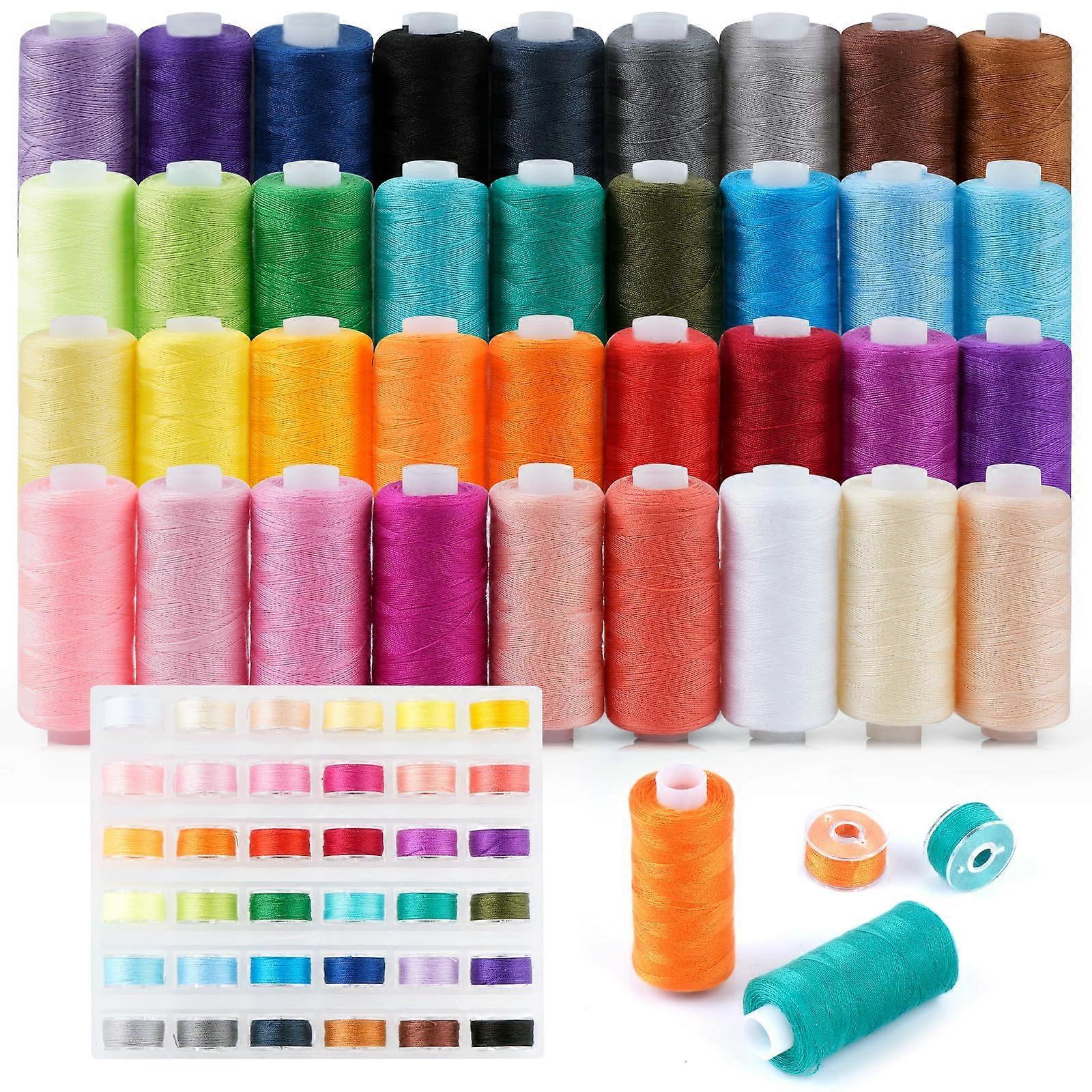Sewing Thread Set for Sewing Machine, 36 Colors, 400 Yard Spools, Includes 36 Bobbins, Quality Overlock Yarn