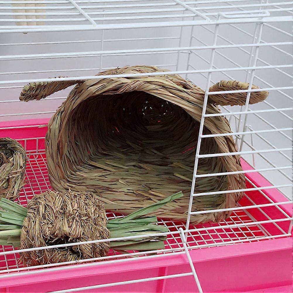 Rabbit Head Shaped Woven Straw Warm House Nest for Chinchilla, Hamster, Hedgehog, Grass