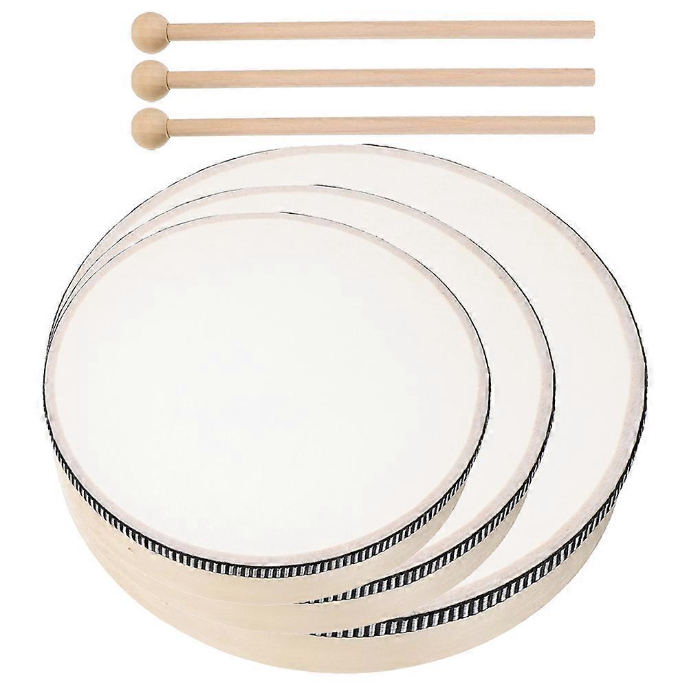 Tambourine Musical Instrument Hand Drum Wood Cultivates Hearing And Cognitive Abilities Parents 8-Inch 3Pcs