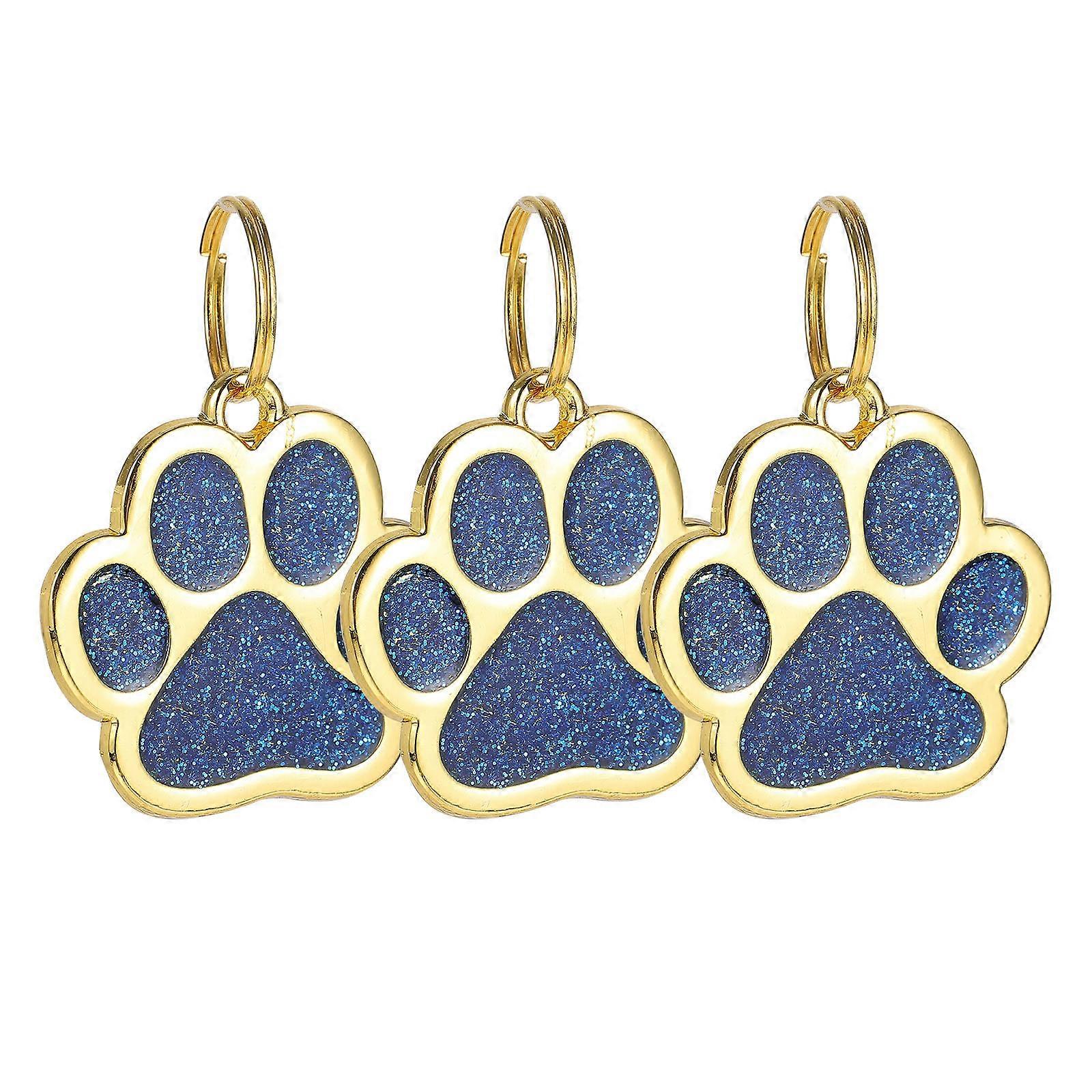 Pet Tags Engraved Dog Name Number Address Hanging Blue 3X3CM Zinc Alloy 3pcs Outdoor Walks