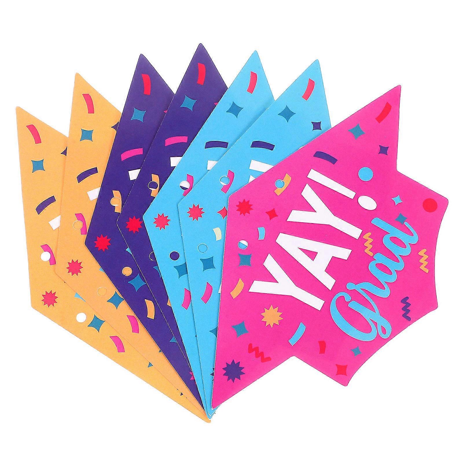 Congrats Grad Decorations Rectangular Graduation Cap Banner Multi Color Hanging Paper Garland 1 Set