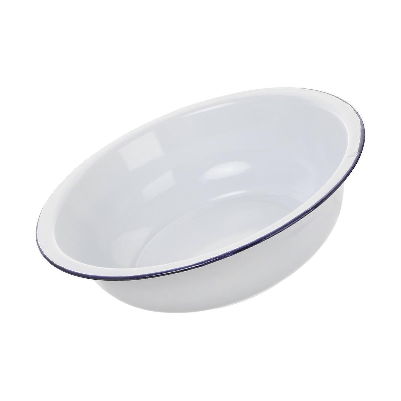 Retro Enamel Mixing Bowl Sourdough Basin Versatile Washing Bowl for Vegetables and Face Clothes Elegant Design White
