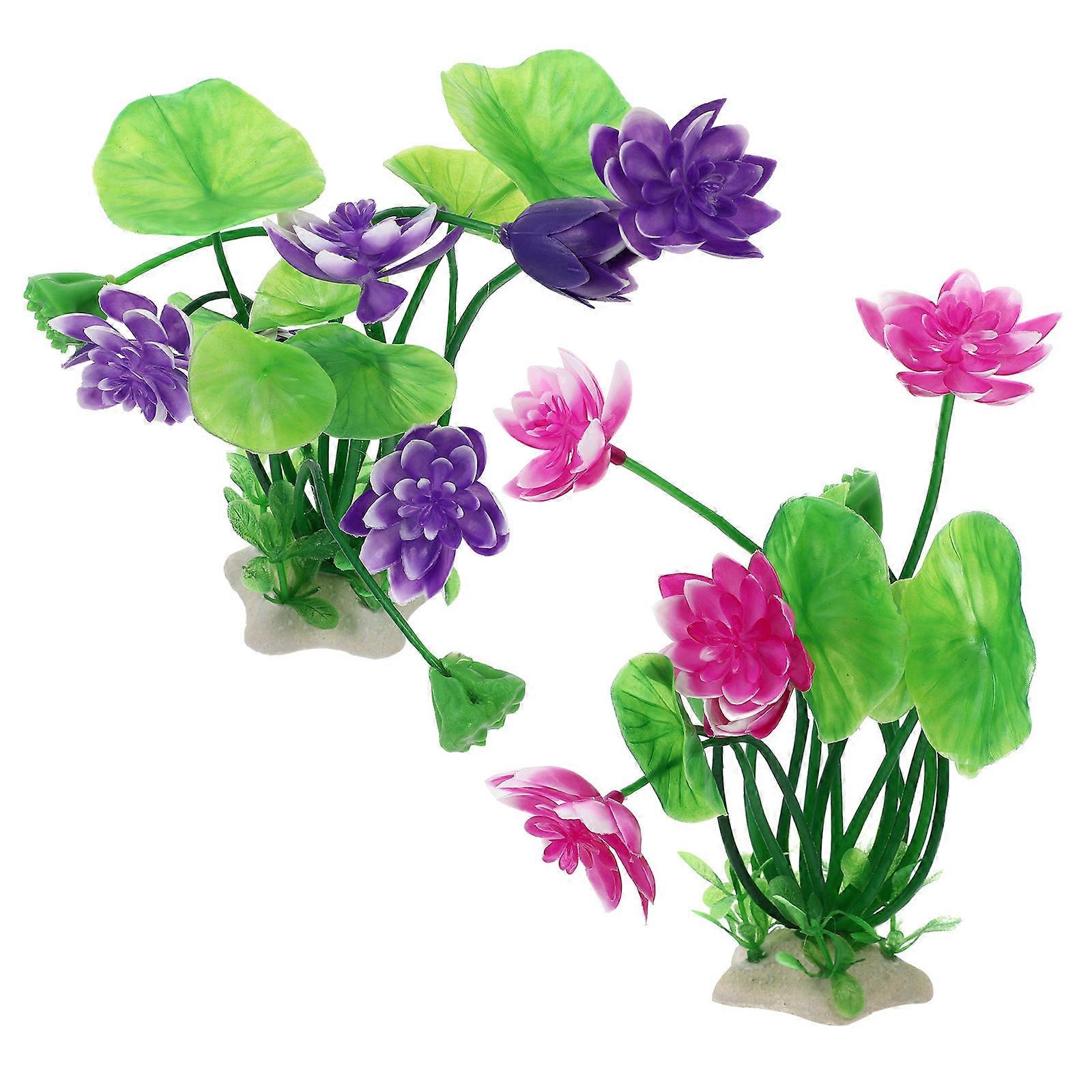 Assorted Color Plastic Artificial Lotus for Fish Tank Decor 2 Pcs 6.3 Inches