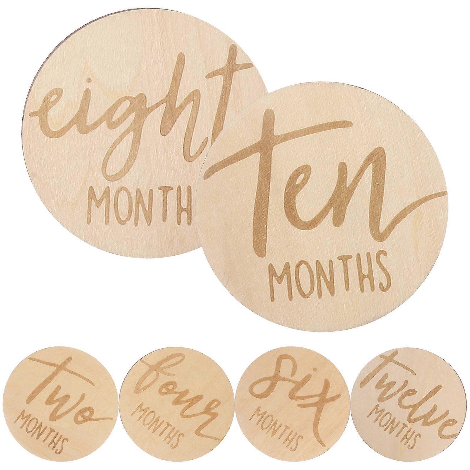Baby Growth Commemorative Card Monthly Milestone Discs New Parents Simple and Delicate Design Khaki 10.00X10.00X0.30CM 6Pcs