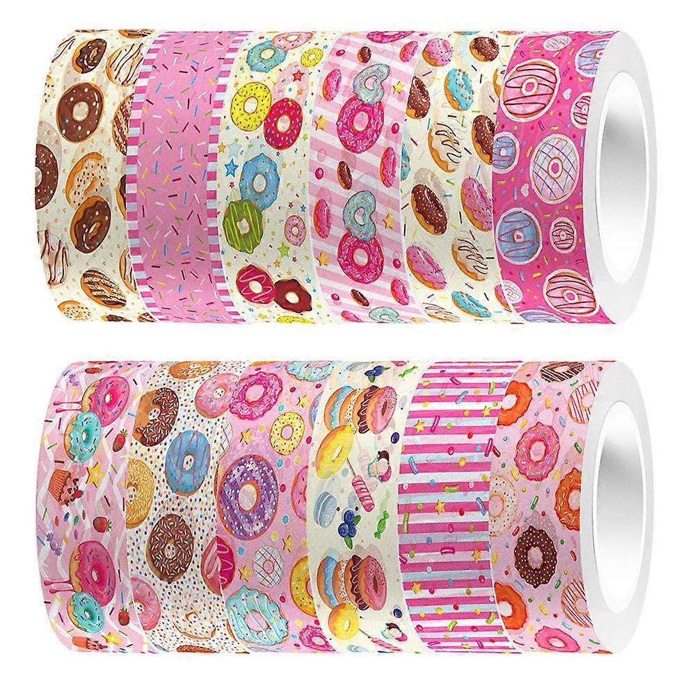 Decorative Tape Diy Notebook Washi Tape Set With Cute Donut Theme Design For Journaling Planner Supplies Assorted Color Washi Paper Tapes 12 Rolls