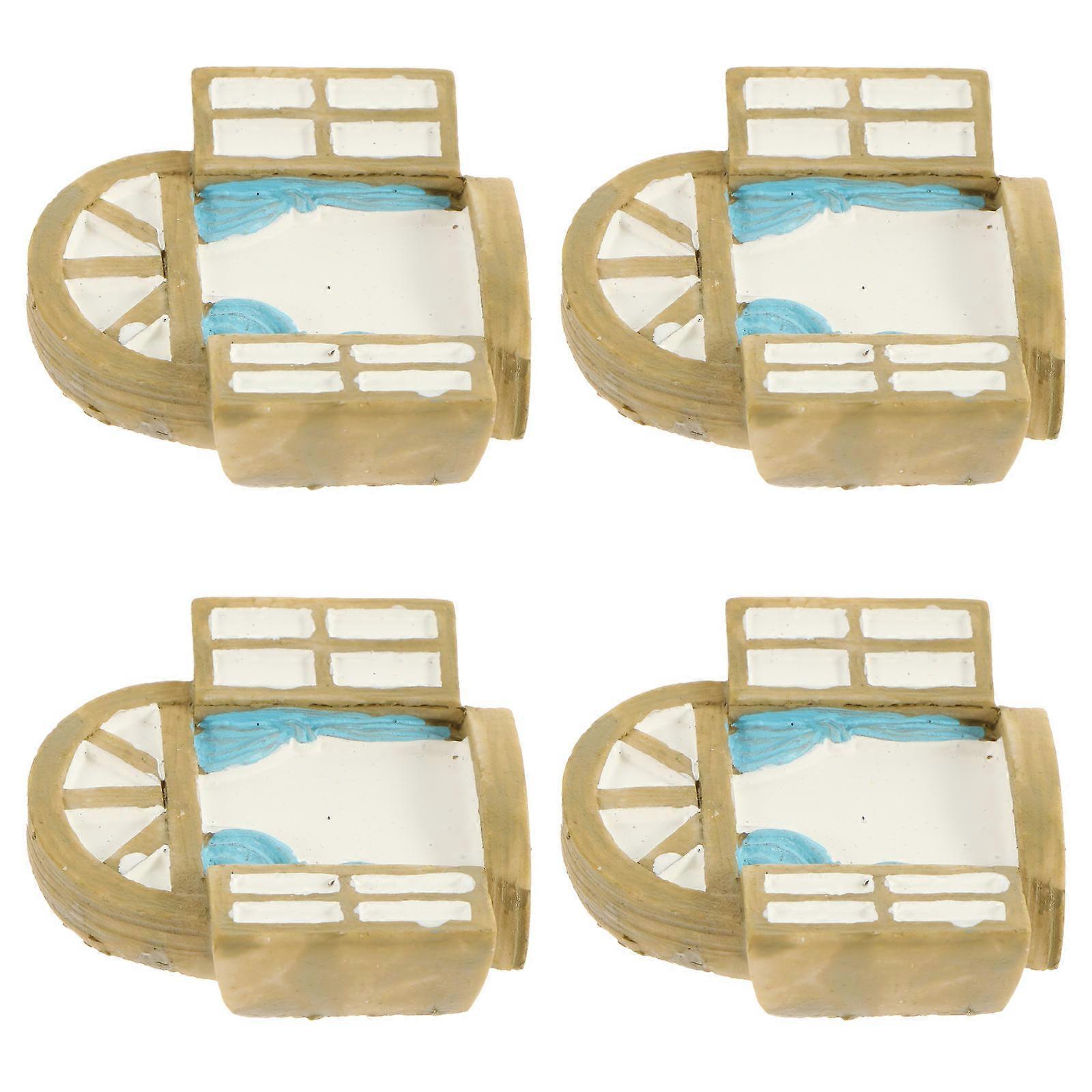 4pcs Mini Resin Round Windows for Fairy Garden Decor – Miniature Window Models for Micro Landscape, Plant Pots, and Small Resin Ornaments for Indoor