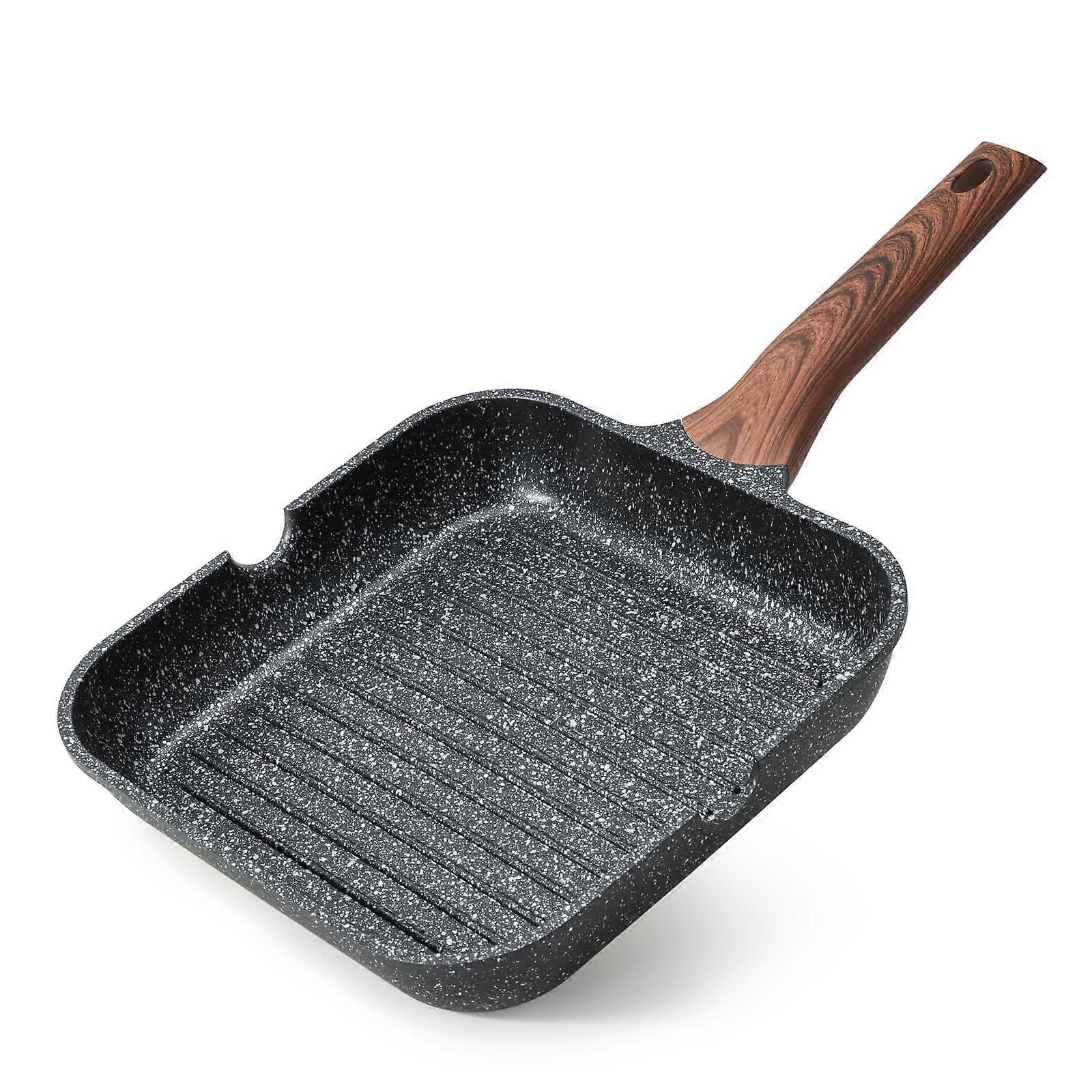 NonStick Grill Pan, 28cm Square Pan for Induction, Granite Coating, Pourer, Versatile for Indoor Cooking, PFOA Free