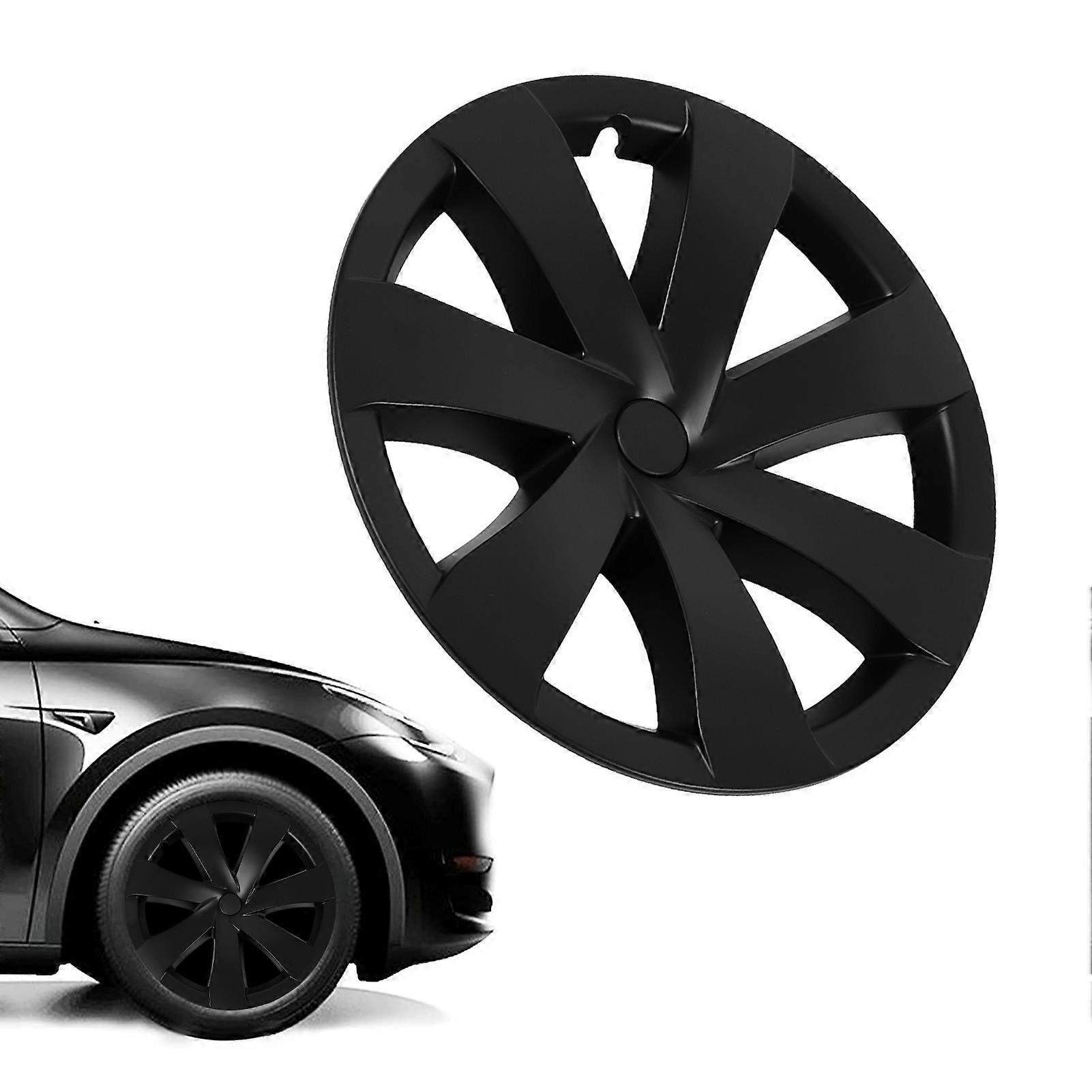 4 Pcs 19 Inch Automobile Hubcap Matte Black Wheel Hub Full Rim Protector Cover Replacement for Tesla Model Y 2020 to 2023 