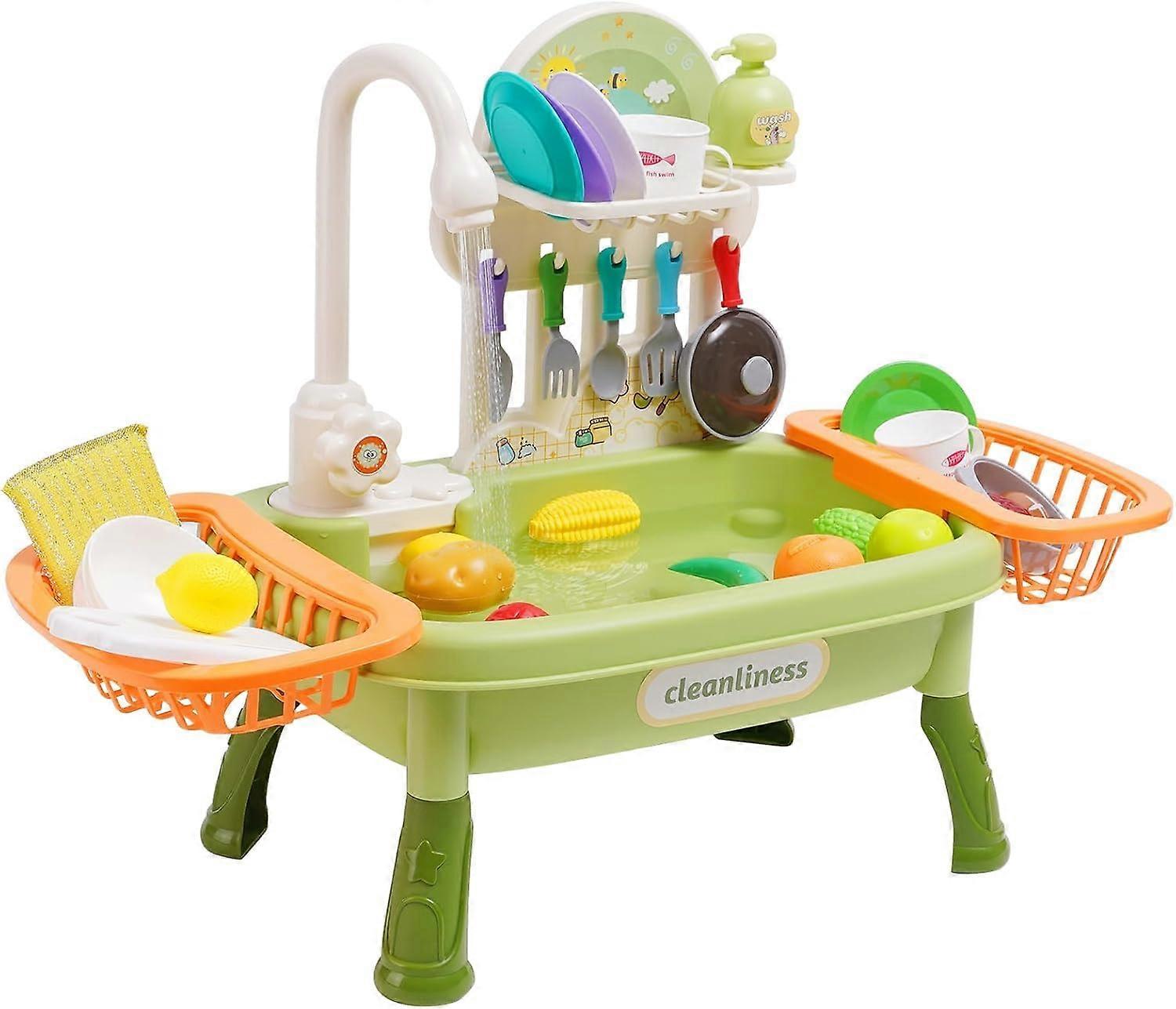 Children's Play Kitchen with Sink, Tap, Tableware, Water Circuit, Dishwasher Toy