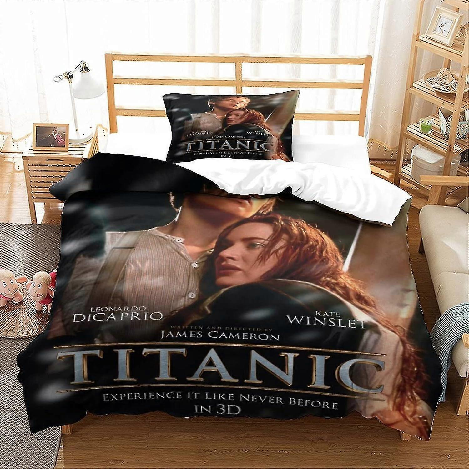 Titanic Duvet Cover Set with Motion Picture Pattern and Shams, Soft Microfiber Bedding Set with Zipper