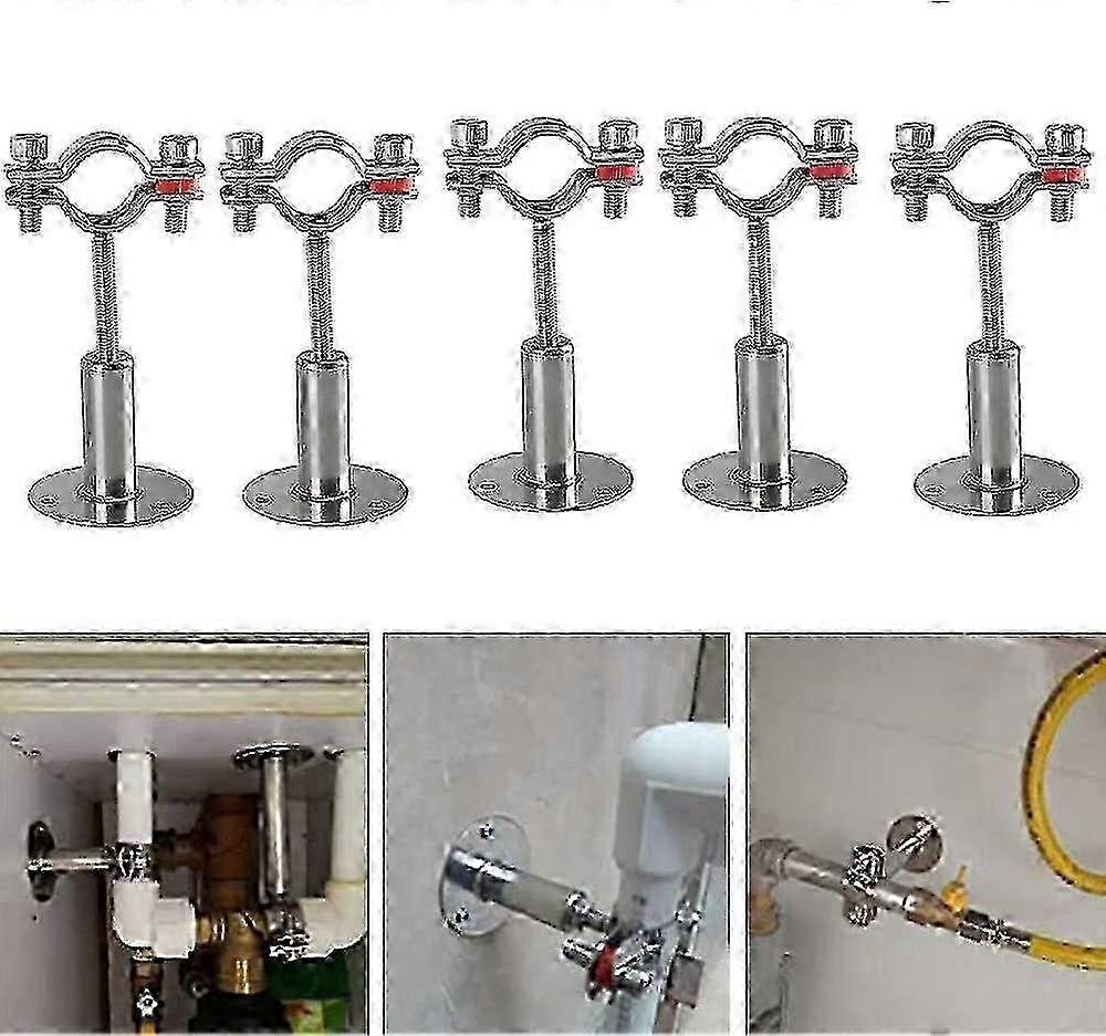 5pcs Adjustable Stainless Steel Pipe Support Clamps, Wall Mount for 32-34mm Pipes, Tubes, Rods, Strong and Stable
