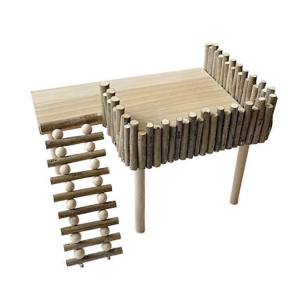 Natural Wooden Platform Stand Shelf for Hamster Cage, Double Bottom Design for Vertical Climbing and Climbing Games