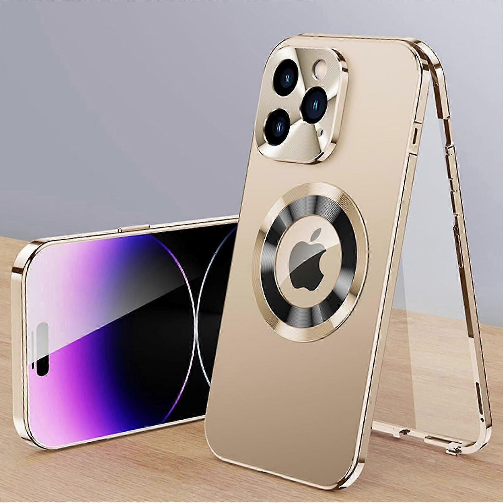 Magnetic Case for iPhone 15 Pro, Front and Back Protection Ultra-Thin Tempered Glass Screen Protector with Safety Lock