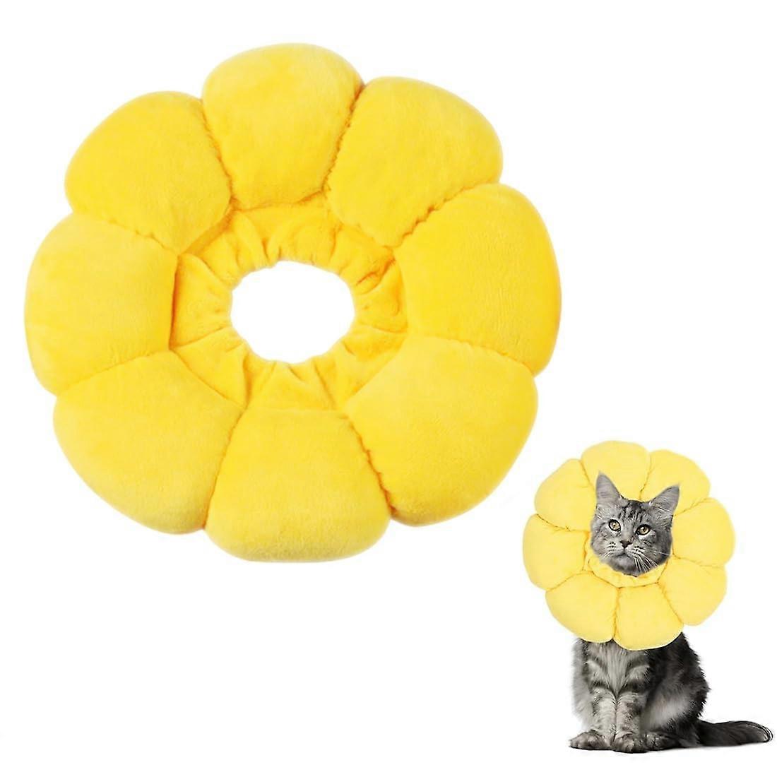 Cat Recovery Collar 1-Piece, Adjustable, Soft Sunflower Pattern, Post-Op Cone For Cats And Small Dogs