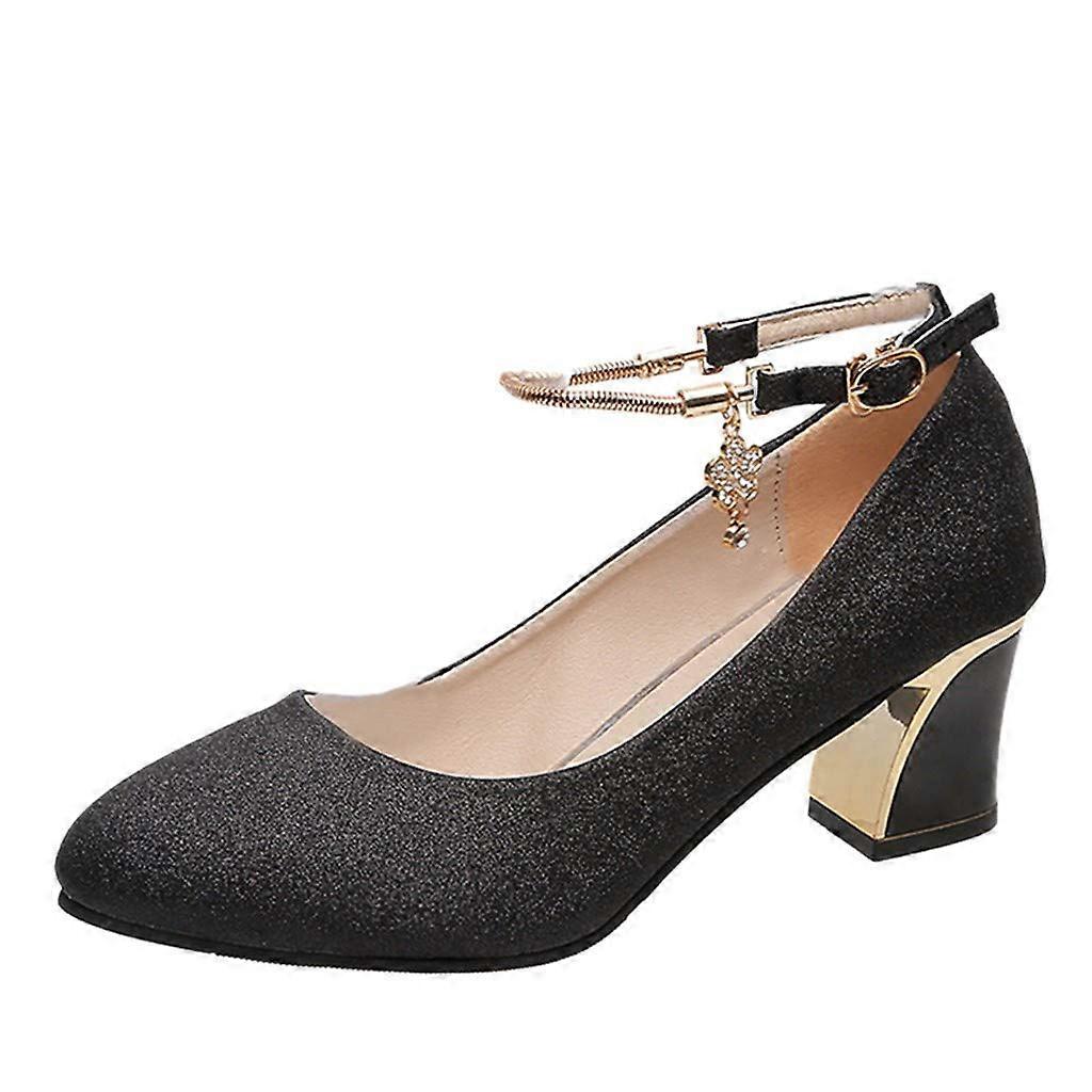 Γυναικεία τακούνια Solid Toe Chunky Round Wedding Fashion Work Booties Sexy Black (Μέγεθος 5.5)