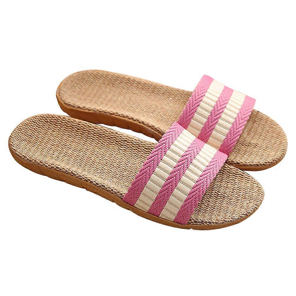 NonSkid Slippers Pink Indoor Wear Summer Use Flax Material 1Pair