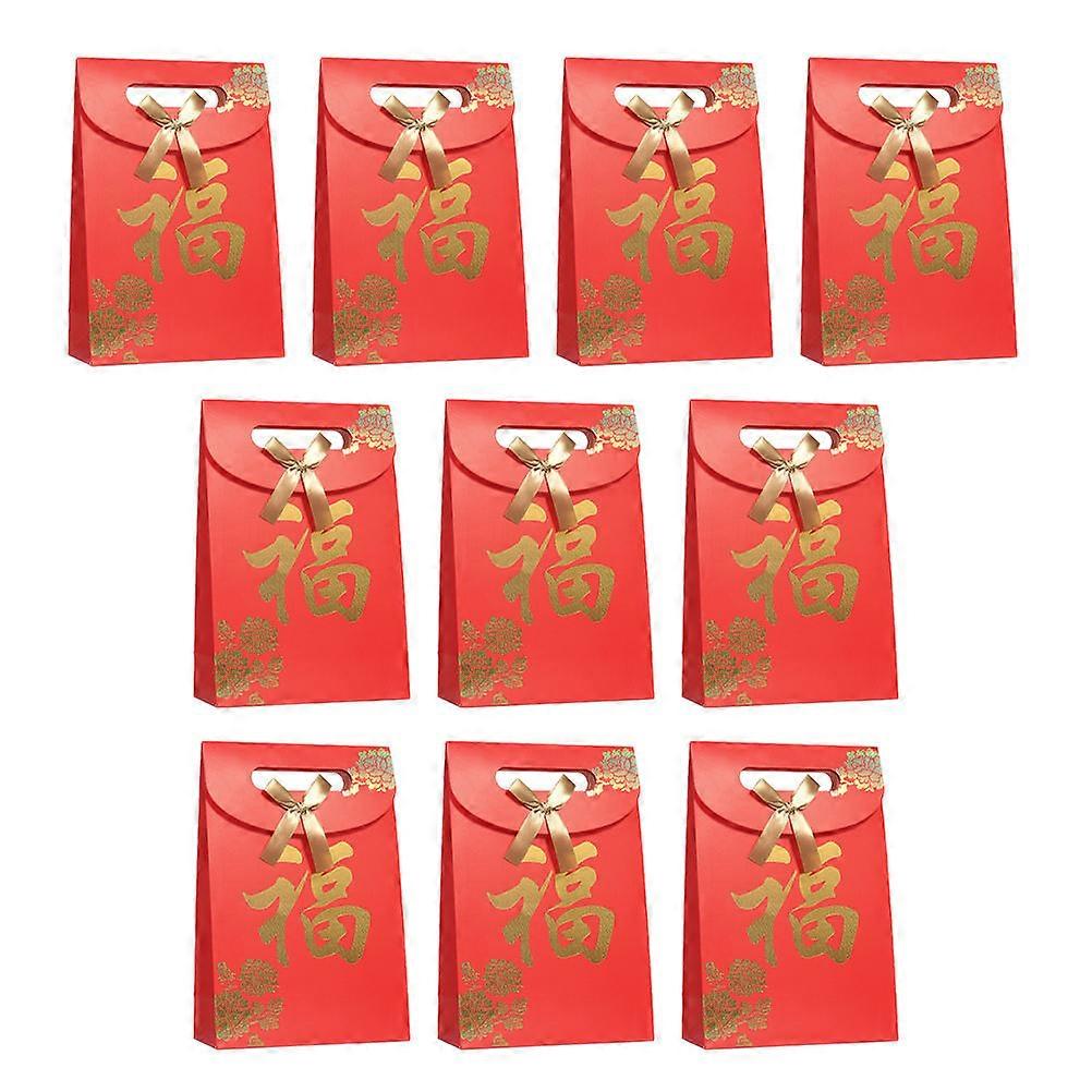 New Year Present Bag Paper Pouch Red 14.4x20cm Storage Packing Design 10Pcs