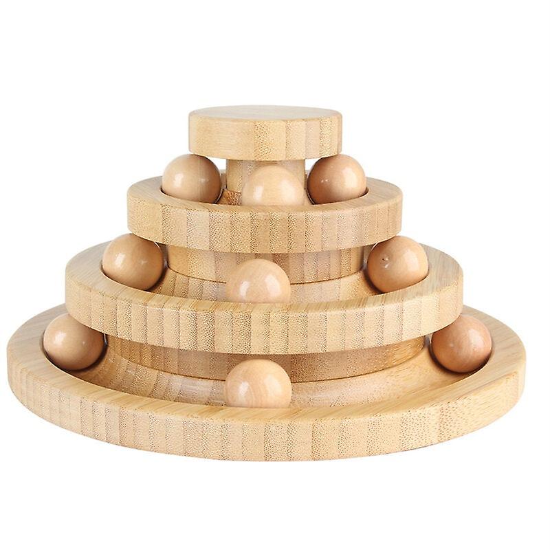 Three-layer Track Interactive Cat Toys Turntable Include 9 Wooden Balls Natural Solid Base Wood Safe For Cats