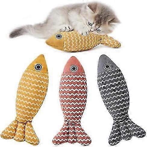 Cat Toy Fish, 3-Pack Crinkle Sound Catnip Toys Soft Linen, Interactive Kitten Exercise Kickball Toy for Indoor Cats 8.66 Inch, Suitable for All Breeds