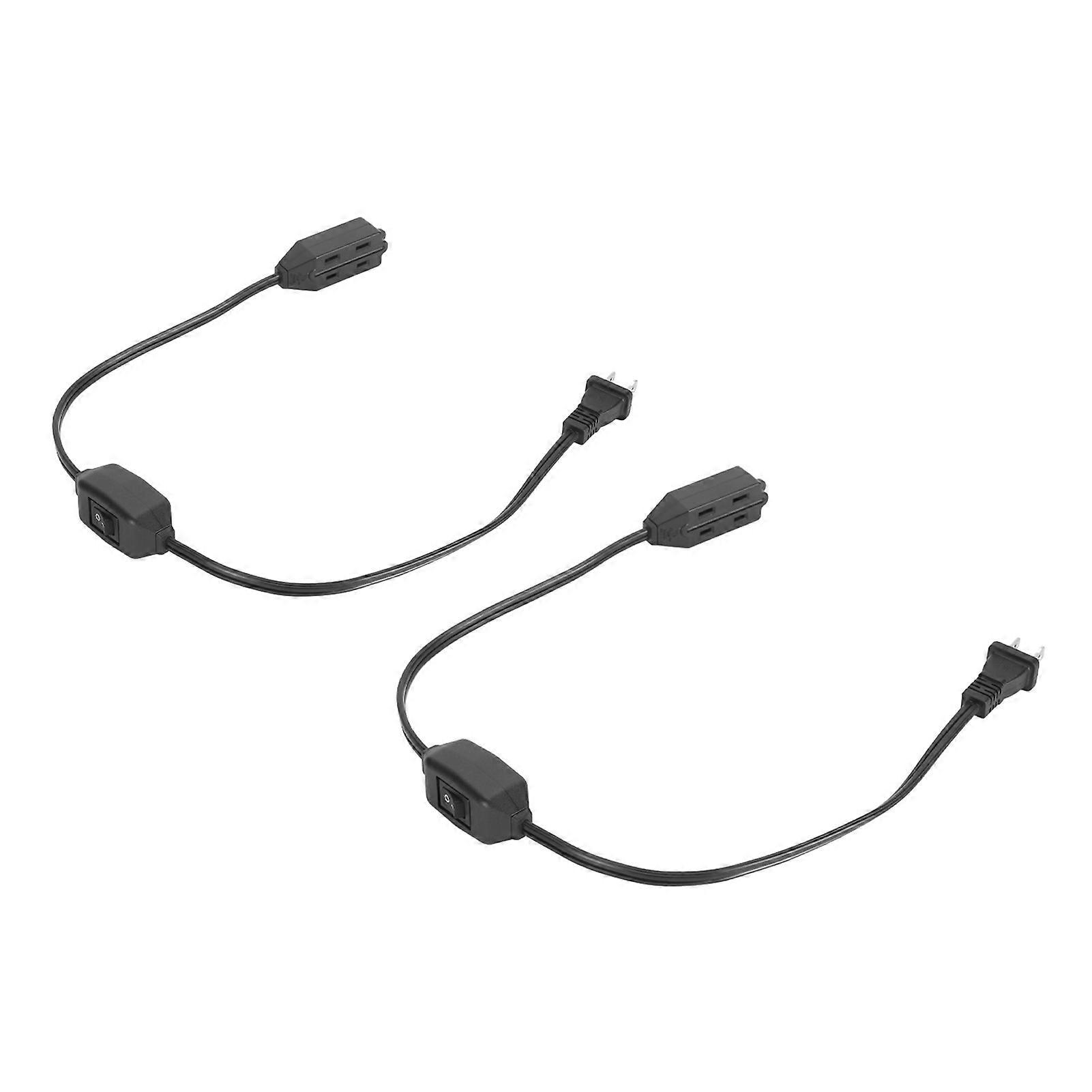 2PCS 0.64m Power Extension Cable with Switch Nema 1-15P to 3 1-15R