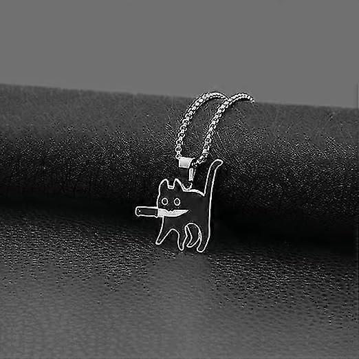 Collana Con Ciondolo Gatto E Coltello Gotico - Acciaio Al Titanio, Lunghezza Regolabile 60 Cm, Gioiello Unico Per Amanti Dei Gatti, Regalo Originale