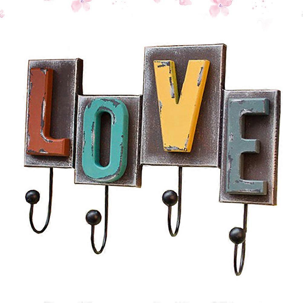Love Letter Wall Hook Organizer Blue Synthetic Material Four Hooks for Storage Use Retro Style 1Pc