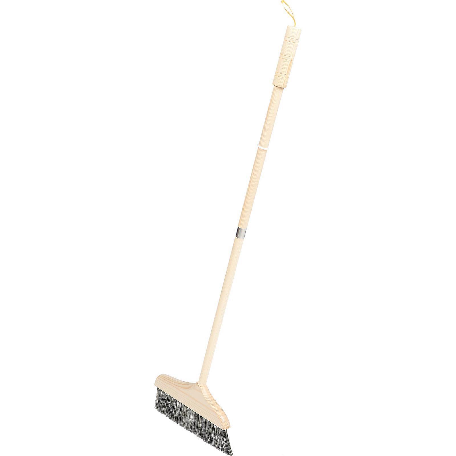 Portable Long Handle Broom with Soft Bristles for Home Cleaning Khaki Wood 1 Piece