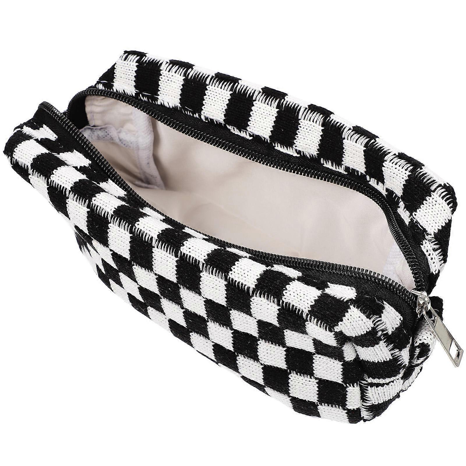 Woolen Yarn Cosmetic Bag for Travel and Daily Use Strong and Durable Black Large Capacity