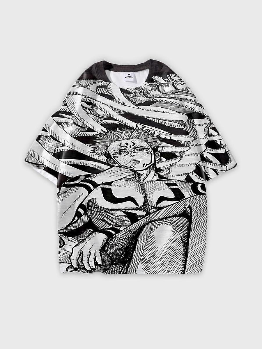 T-shirt round neck Character Pattern loose short sleeve P3349